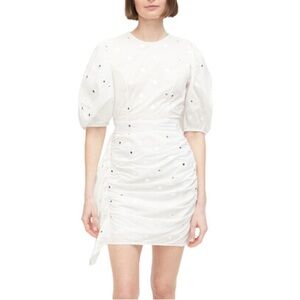 $498 NWT Rhode Pia Mini Puff Sleeves Cotton Dress in White Mirror Sz X-Small